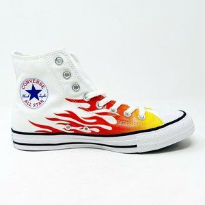 Converse Chuck Taylor All Star Hi Flames White Red Womens Sneakers 166257F